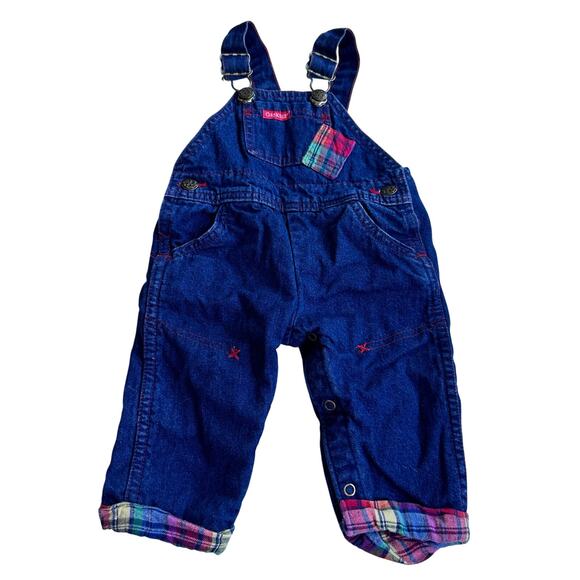 Vintage Oshkosh Overalls - Blue Patchwork - Size 3-6 Months - Picture 1 of 7